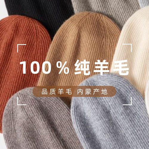 清仓100%羊毛帽子女秋冬保暖大头围针织堆堆帽韩系氛围感冷帽批发