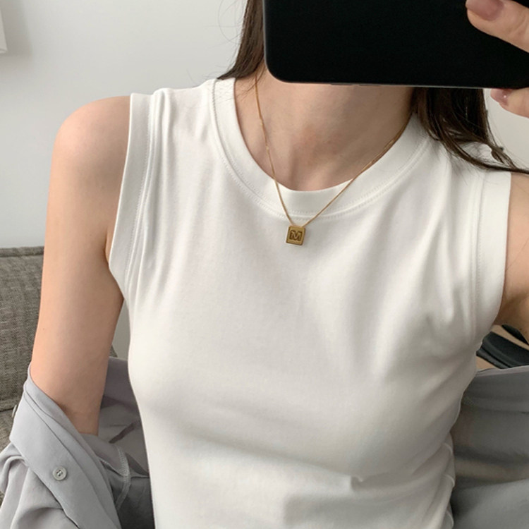 简约棉质无袖上衣背心T恤