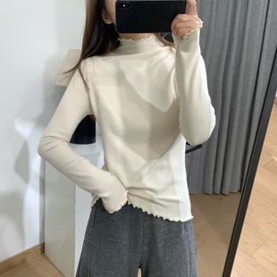 细米定制~自发热羊绒蛋白肌底衣纯色基础木耳边打底衫女内搭长袖T