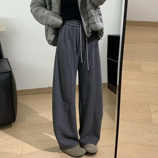 细米定制松弛懒懒裤柔软阔腿休闲裤女秋冬百搭宽松香蕉裤弯刀长裤