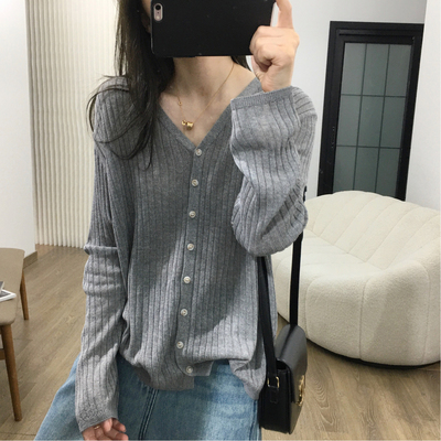 天丝麻针织开衫V领防晒衣上衣