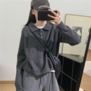 宽松百搭厚实套头毛衣上衣外套 女秋季 细米定制 韩系POLO领针织衫
