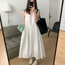 细米定制~百搭温柔U领无袖棉质背心裙纯色宽松连衣裙前后两穿长裙