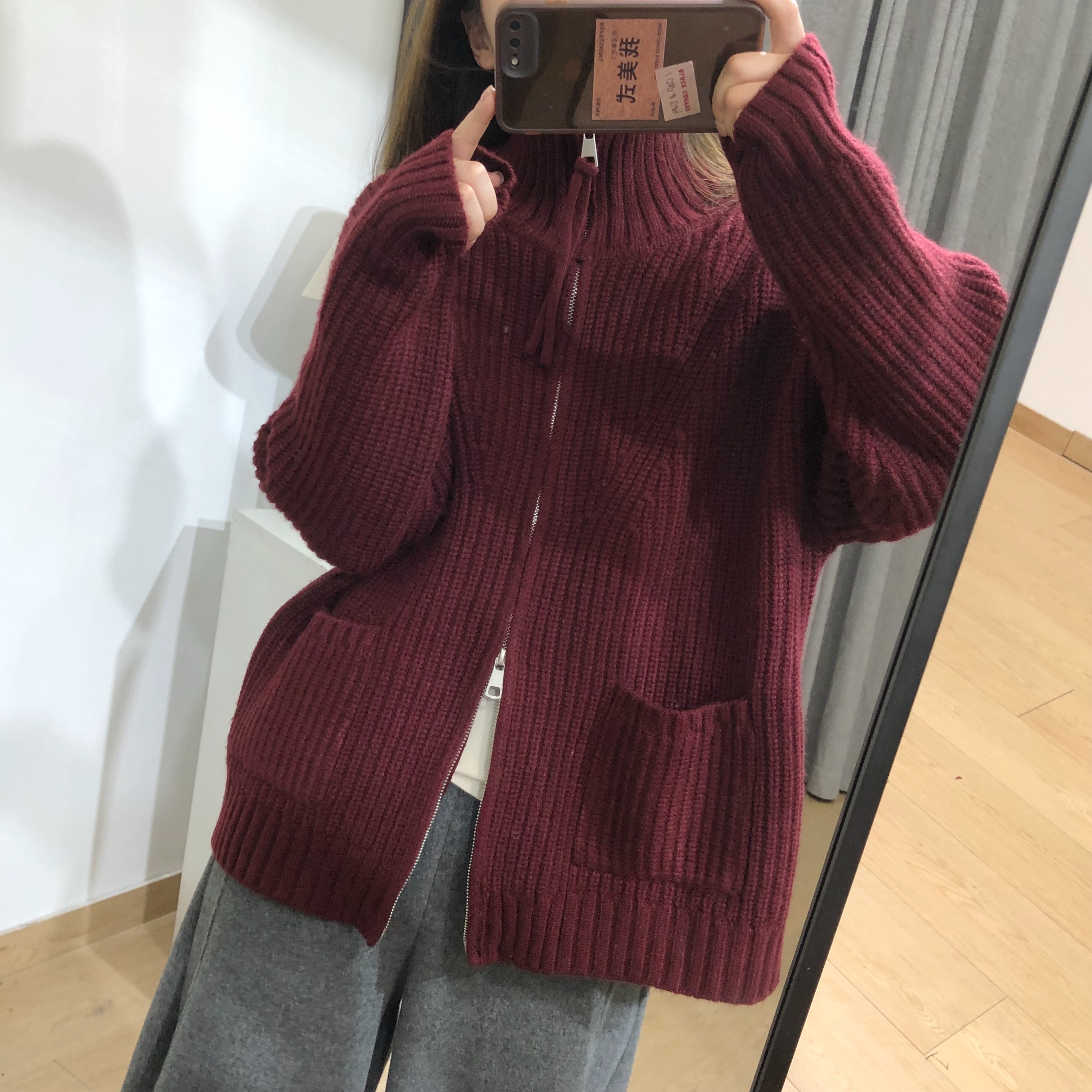 加厚双拉链立领针织开衫