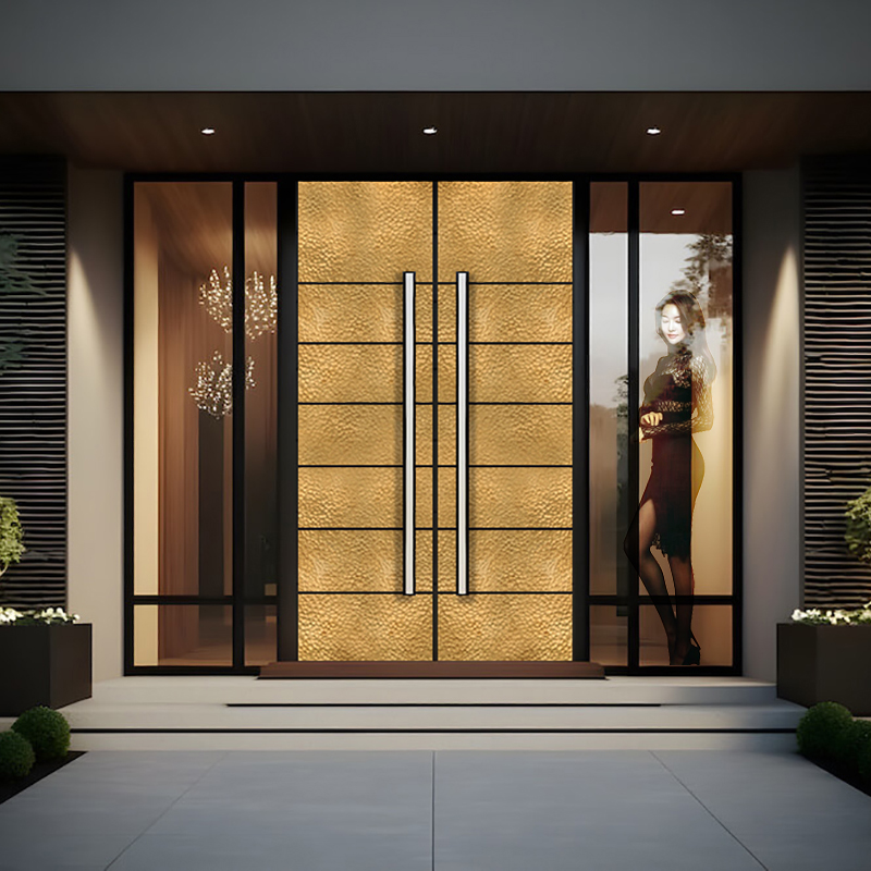 锤纹铜门定制加工别墅会所酒店手工锻打紫铜双开门黄铜入户门