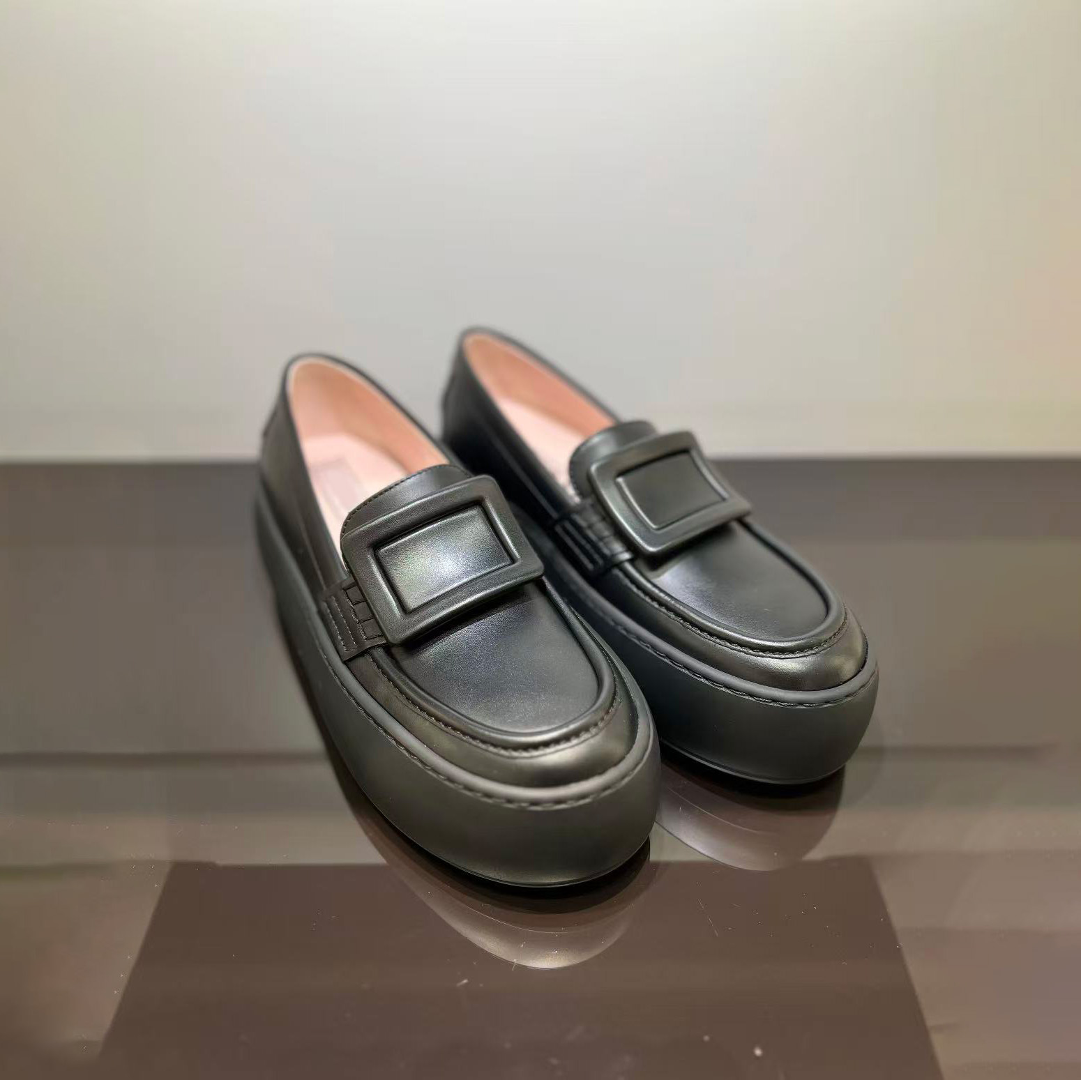 ZG级牛货  25秋冬新款柔软牛皮革厚底面包乐福鞋时尚方扣单皮鞋女