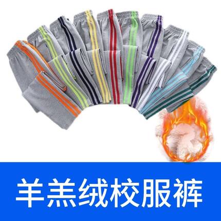 冬季爆款特厚双羊羔绒校服裤加绒加厚初中学生直筒加绒灰色校裤