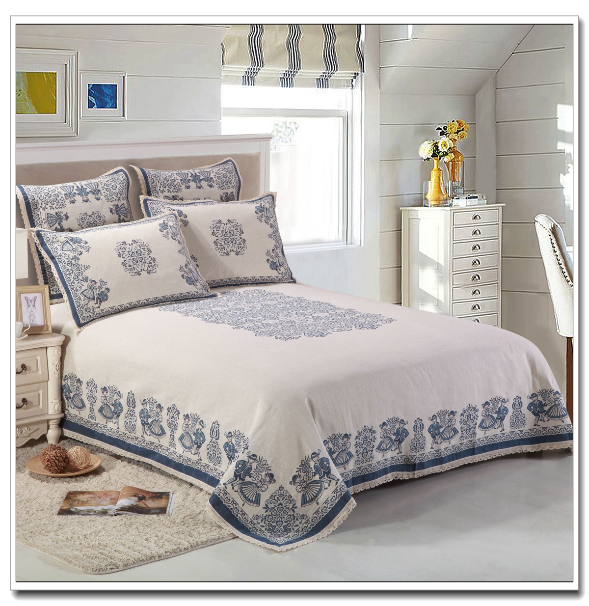 棉麻亚麻三件套单件床单空调凉席