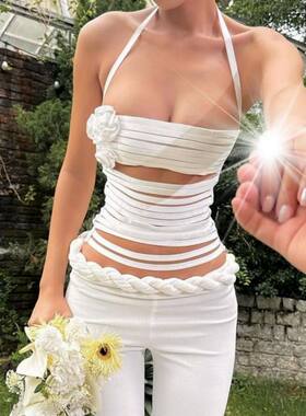 Halter Bandage Chic Backless Casual Tank Top Y2K Spring Summ