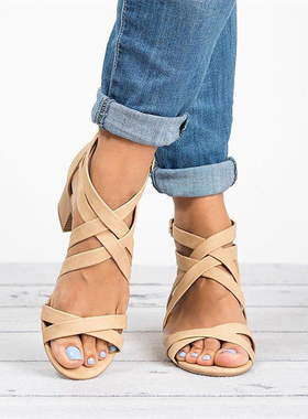 2020summer women thick heels 5cm sandals for ladies shoes 43