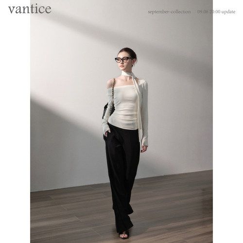 vantice 气质高级感秋冬两穿飘带别致修身显瘦长袖针织衫内搭上衣