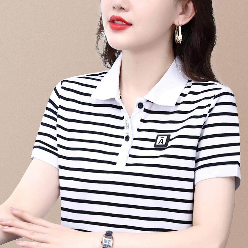 黑白条纹短袖t恤女运动上衣