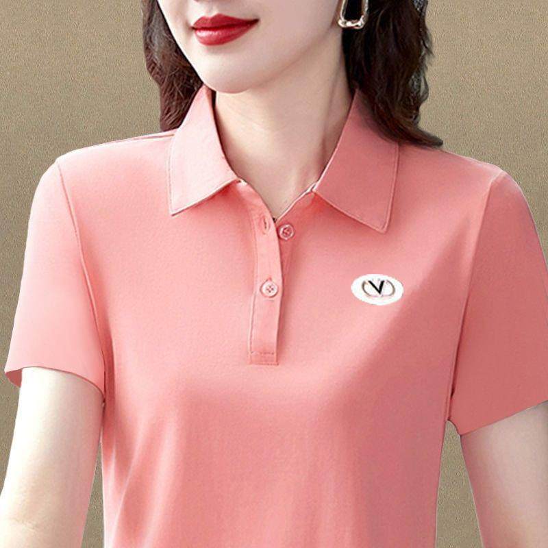 运动休闲妈妈新款中年人翻领2024夏季polo上衣t恤女短袖大码显瘦