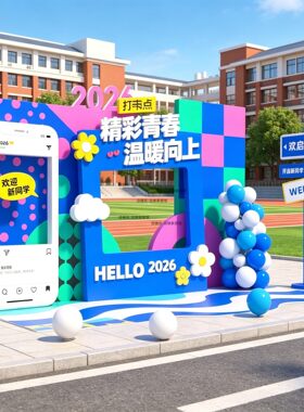 开学迎新活动拍照相框签名背景墙学校高院开学典礼活动布置美陈