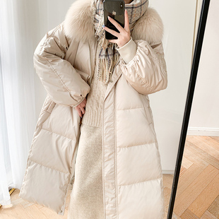 羽绒服2025冬新款中长款显瘦时尚加厚a版东北大毛领白鸭绒外套