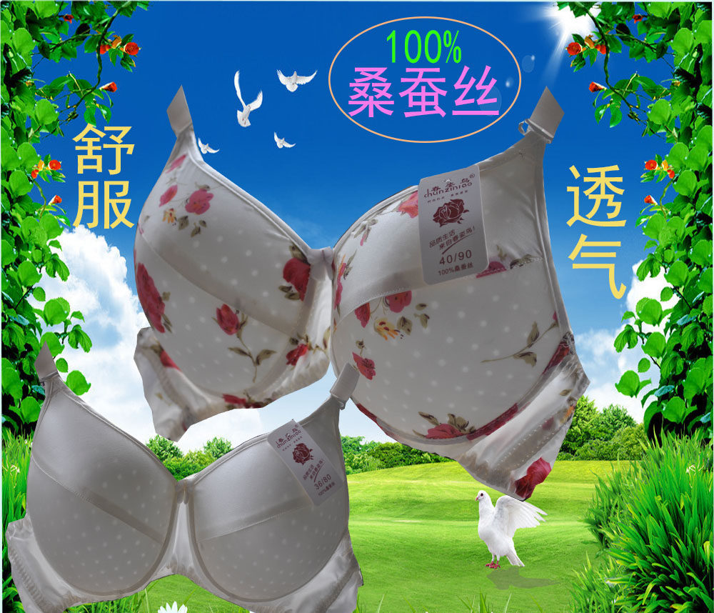 春姿鸟精做双面100%桑蚕丝防滑痒锦纶肩带有圈无圈保健文胸包邮