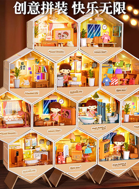 娃屋盲盒客厅房间厨房场景拼装DIY模型摆件手办防尘盒小女孩礼物