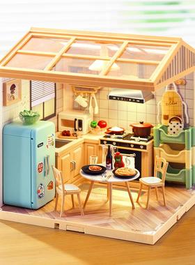 DIY拼装小屋积木小房子过家家玩具房间厨房卧室模型手办盲盒场景
