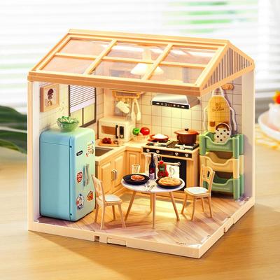 积木拼装带灯光房间模型