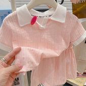 短裤 夏季 小V翻领短袖 女宝洋气韩版 棉polo领女童针织提花套装