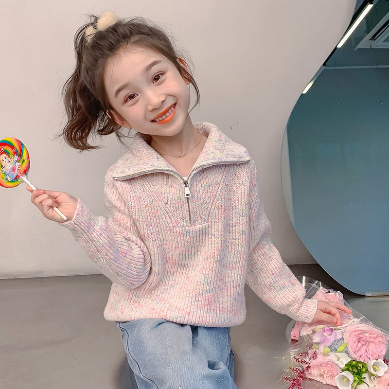 女童针织毛衣洋气女孩春秋款半拉链秋季儿童秋装套头