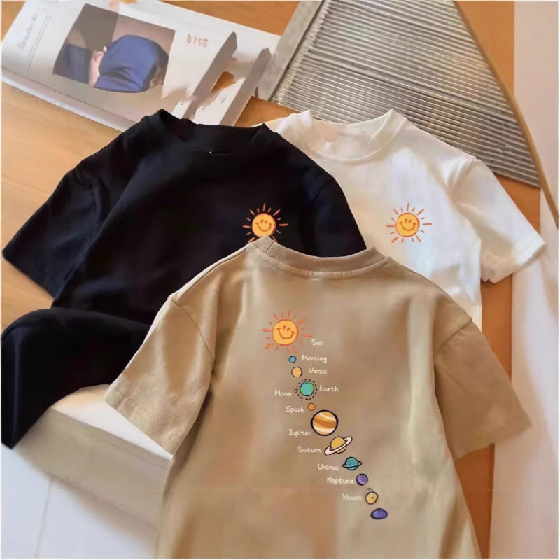 纯棉男女童短袖T恤夏季薄款潮酷帅气韩版圆领中小儿童上衣半袖衫