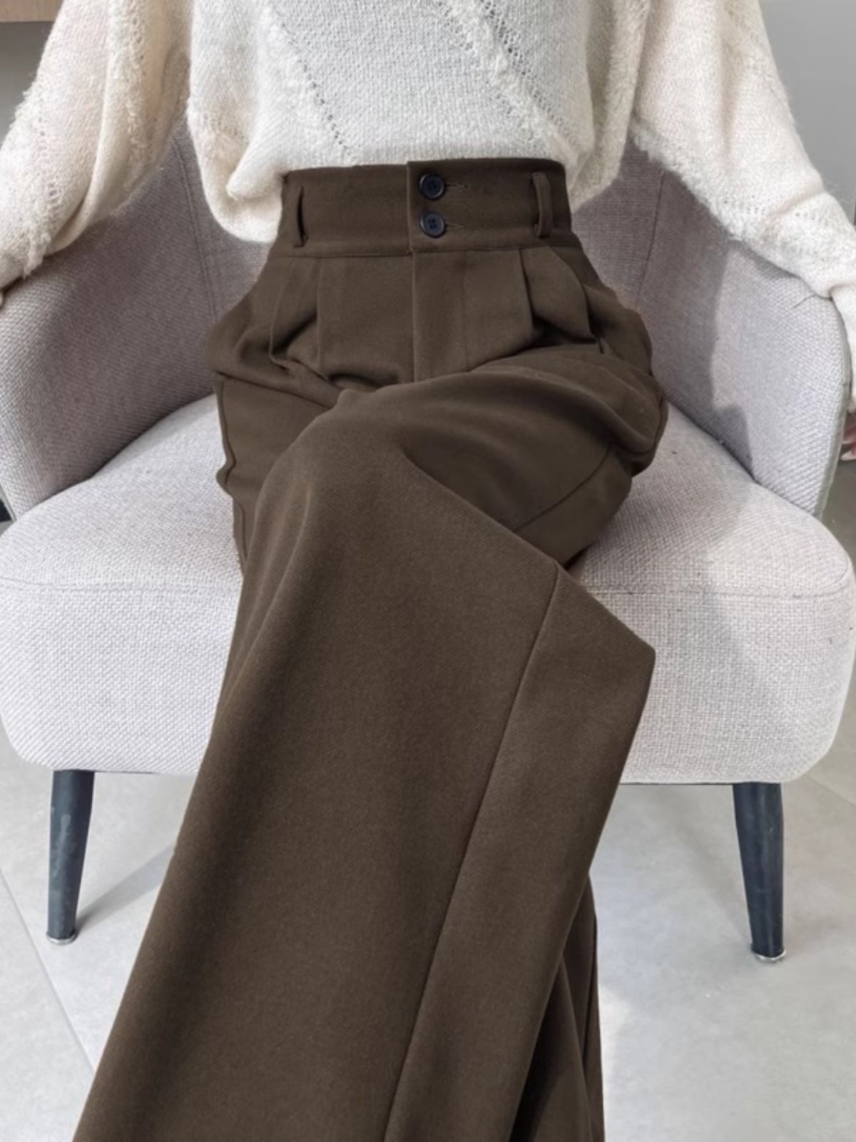 加绒窄版阔腿裤女秋冬2025新款高腰垂感宽松显瘦直筒毛呢西装裤子