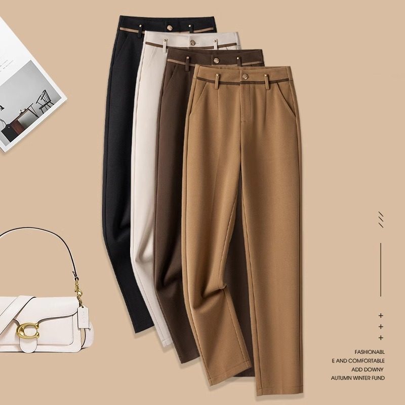 加绒窄版直筒裤女2025新款秋冬高级感垂感高腰显瘦西装烟管裤子女