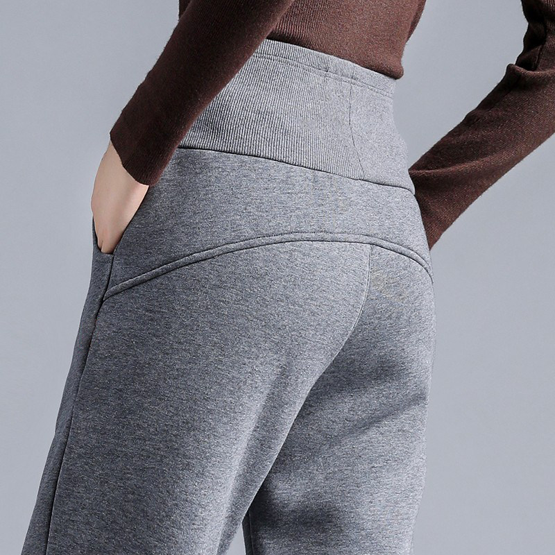 运动裤女秋冬宽松束脚高腰直筒卫裤小个子冬季加绒灰色休闲哈伦裤