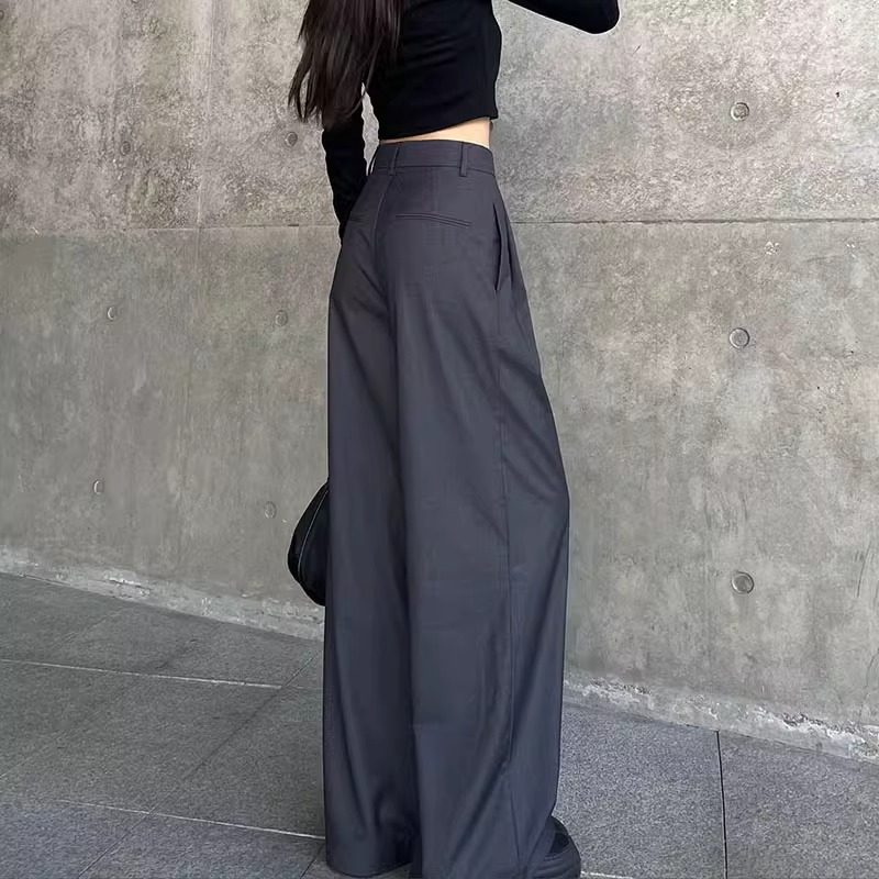 灰色阔腿西装裤女秋季2026新款高级感高腰垂感直筒宽松休闲拖地裤