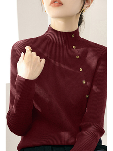 安可拉红针织衫女2025新款秋季高级感修身毛衣半高领打底衫上衣女