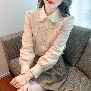 娃娃领衬衫女2025新款春秋法式叠穿修身显瘦衬衣设计感小众上衣女