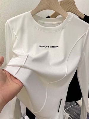 白色打底衫女秋冬内搭可外穿2025新款修身加绒加厚长袖t恤上衣女