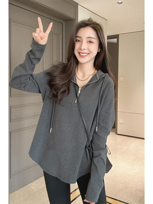 连帽卫衣女2025新款秋季时尚洋气宽松慵懒风小个子拉炼中长款上衣