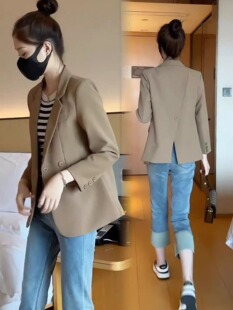咖色西装外套女2025新款秋冬宽松小个子开叉设计感加厚休闲上衣女