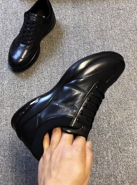 1075-K26休闲软皮板鞋新款低帮一脚蹬男士黑色鞋韩版休闲男皮鞋