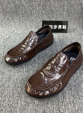 701-21手工纯皮夏季商务休闲一脚蹬手抓纹豆豆鞋懒人驾车软底鞋男