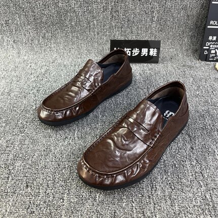 701-21手工纯皮夏季商务休闲一脚蹬手抓纹豆豆鞋懒人驾车软底鞋男