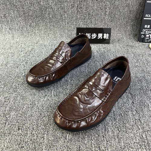 701-21手工纯皮夏季商务休闲一脚蹬手抓纹豆豆鞋懒人驾车软底鞋男