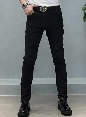 89372欧货新款男士休闲修身小脚裤男网红时尚小脚拉链牛仔长裤男