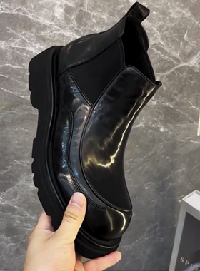 87868头层牛皮休闲板鞋新款高帮男士黑色鞋透气韩版休闲男皮男