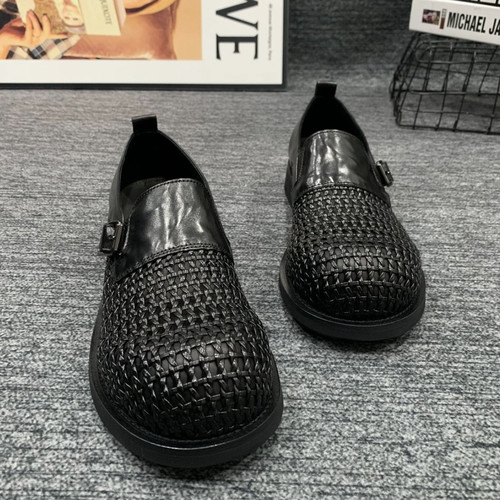 D2896欧货男士低帮高软弹商务休闲时尚百搭真皮镂空编织男休闲鞋
