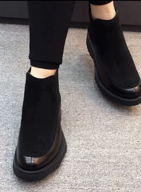 1383头层牛皮休闲板鞋新款高帮加绒男士黑色鞋透气韩版休闲男皮男