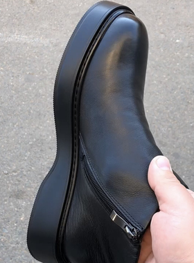 AY028-1003商务休闲软皮板鞋新款高帮侧拉链男士黑色鞋休闲男皮鞋