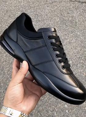 1075-K26休闲软皮板鞋新款低帮一脚蹬男士黑色鞋韩版休闲男皮鞋