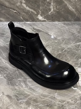 2029款新款高帮加绒男士黑色鞋透气韩版头层牛皮大头休闲皮男鞋