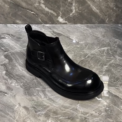 2029款新款高帮加绒男士黑色鞋透气韩版头层牛皮大头休闲皮男鞋