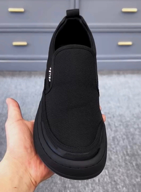 773847早秋新款时尚百搭单鞋休闲板鞋低帮男士黑色鞋透气休闲男鞋