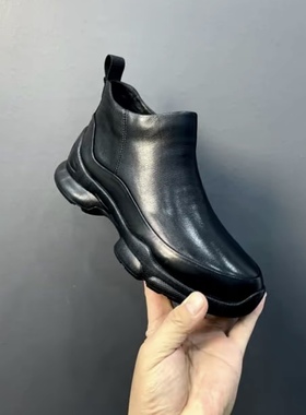 2025M商务休闲软皮板鞋新款高帮侧拉链男士黑色鞋韩版休闲男皮鞋