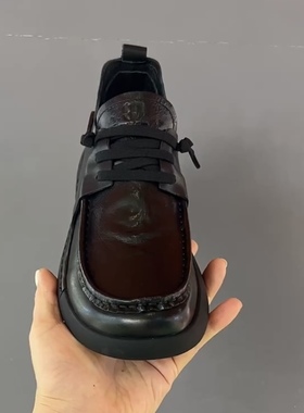 09691新款秋季纯皮商务休闲牛皮舒适圆头系带时尚百搭软底皮鞋男